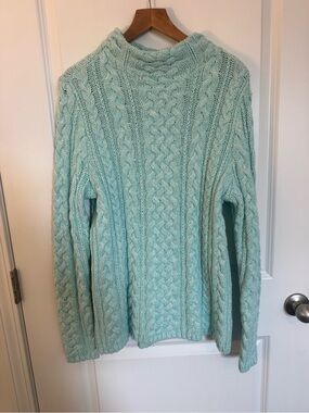 Lands end Cable Knit Mock Neck Sweater in Light Mint